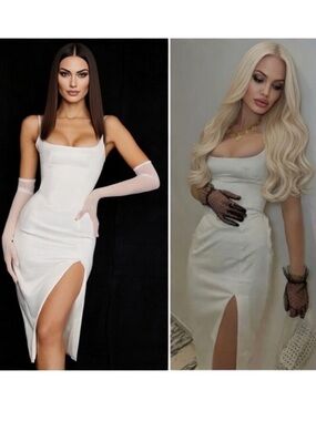 House of CB ‘CASIMIRA’ Ivory Satin Corset Midi Dress. Medium US6-8 $255